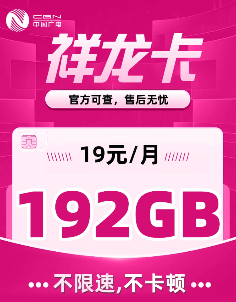 广电祥龙卡19元192G+0.15元/分钟【十年套餐】