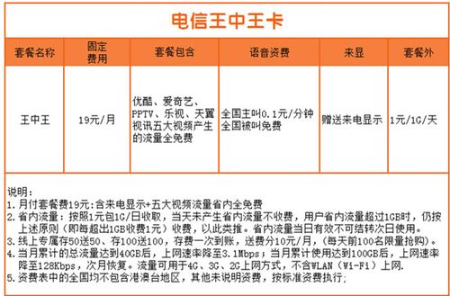 电信流量王中王卡99，电信流量王卡19元套餐介绍