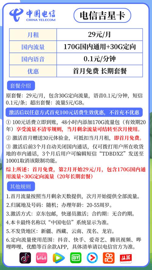 电信29元15g流量风暴卡？电信29元205g流量卡